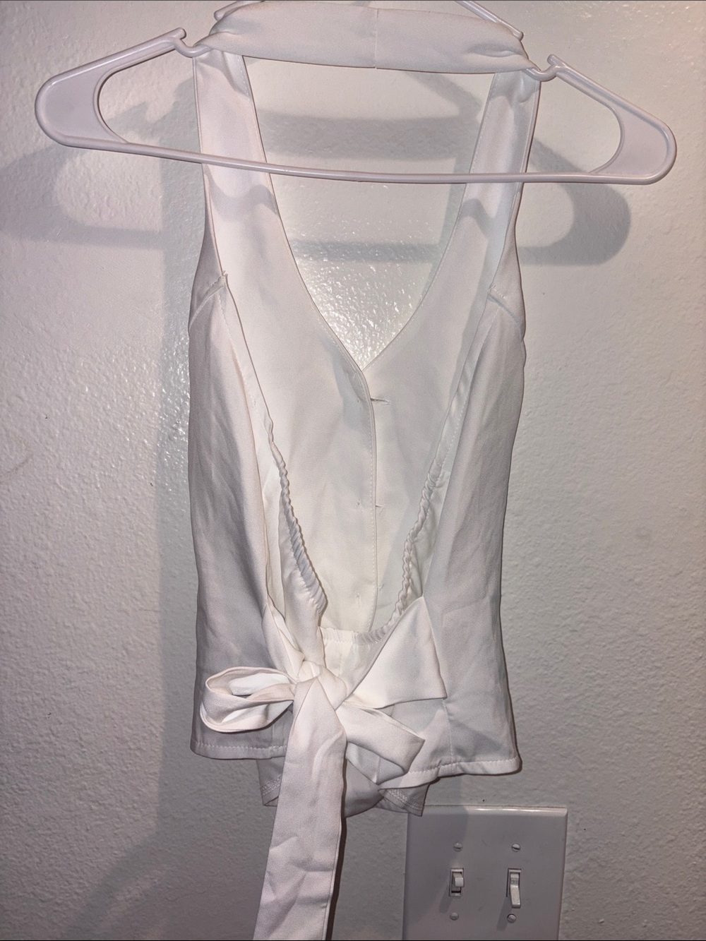 White Sleeveless V-Neck Button Front Vest Top - Picture 2 of 3